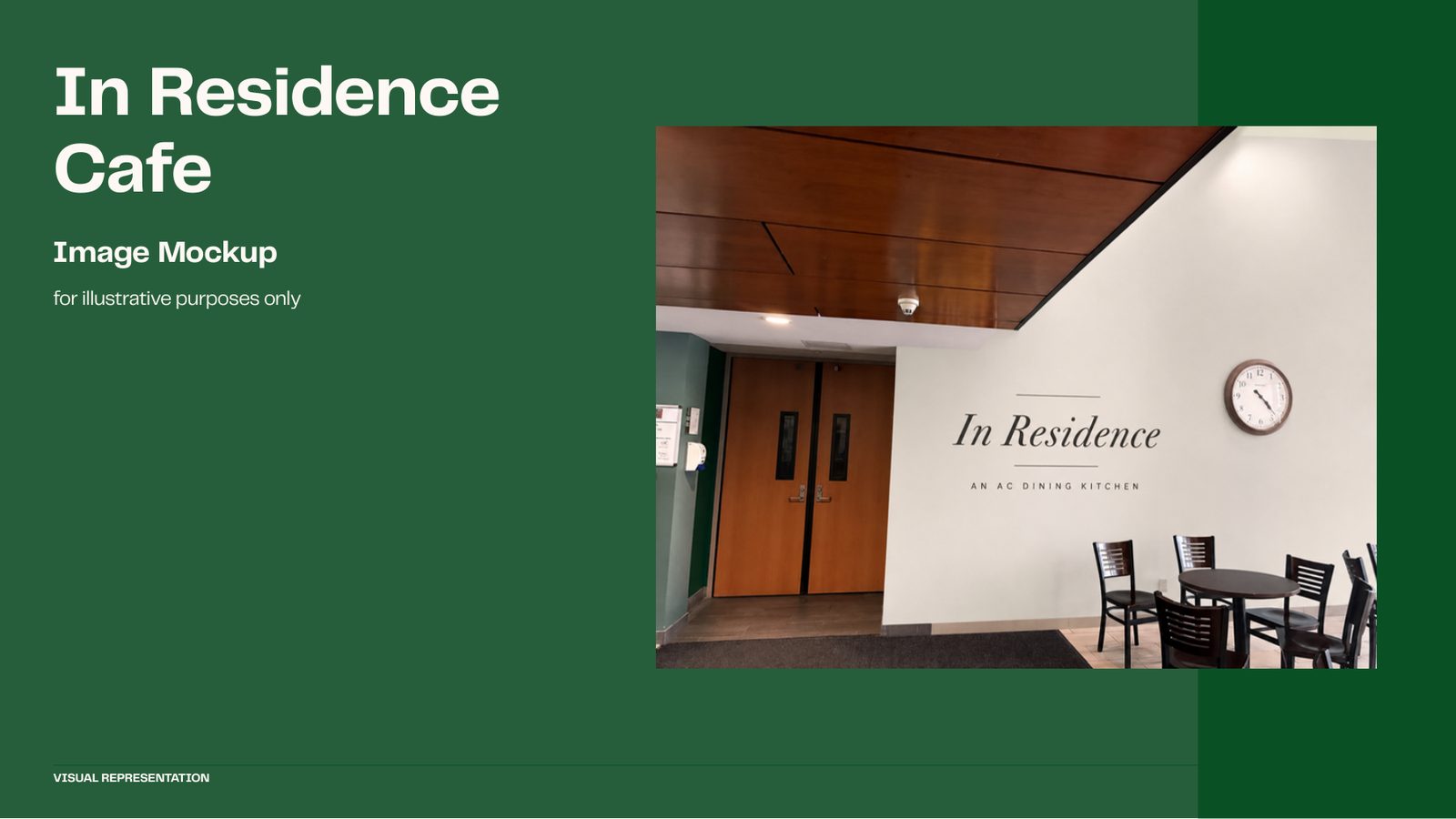 In Residence Café, shown on the existing door