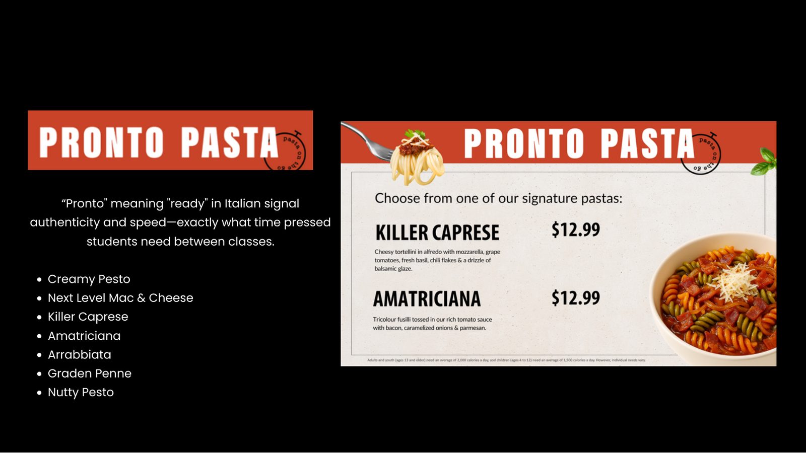 Pronto Pasta, proposal slide