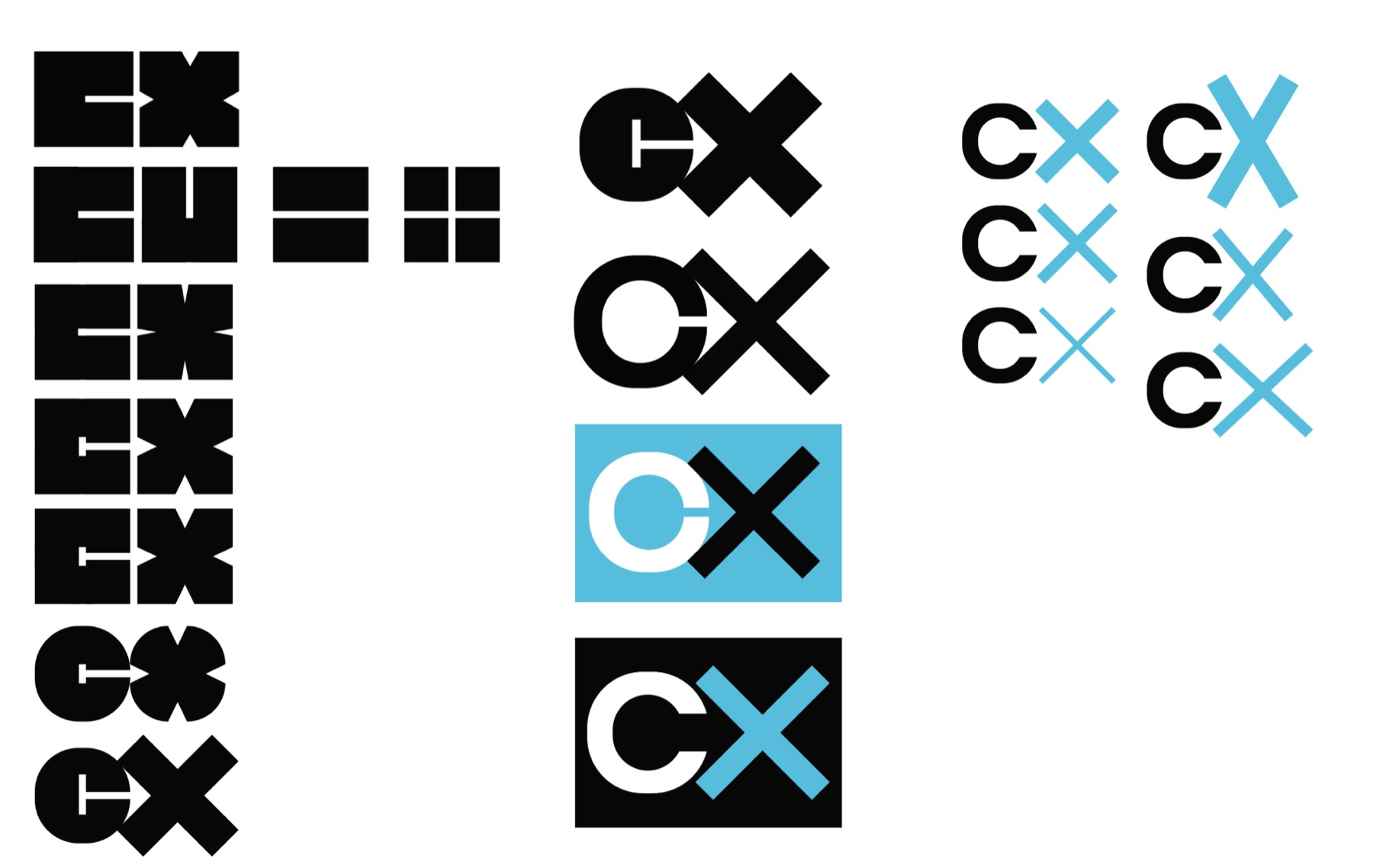 Letterform studies: blocky to open, and where the arrow sits