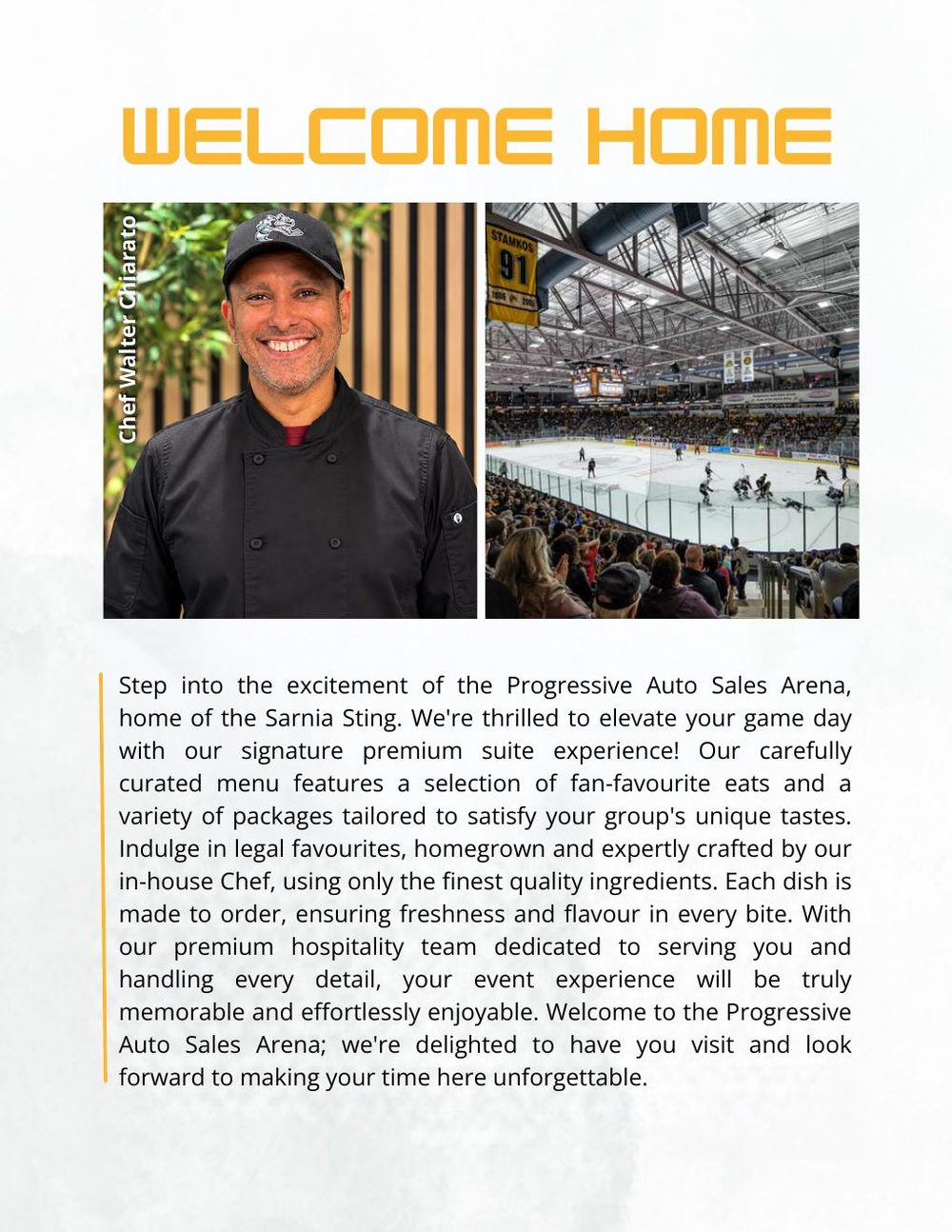 Welcome page of the game day menu