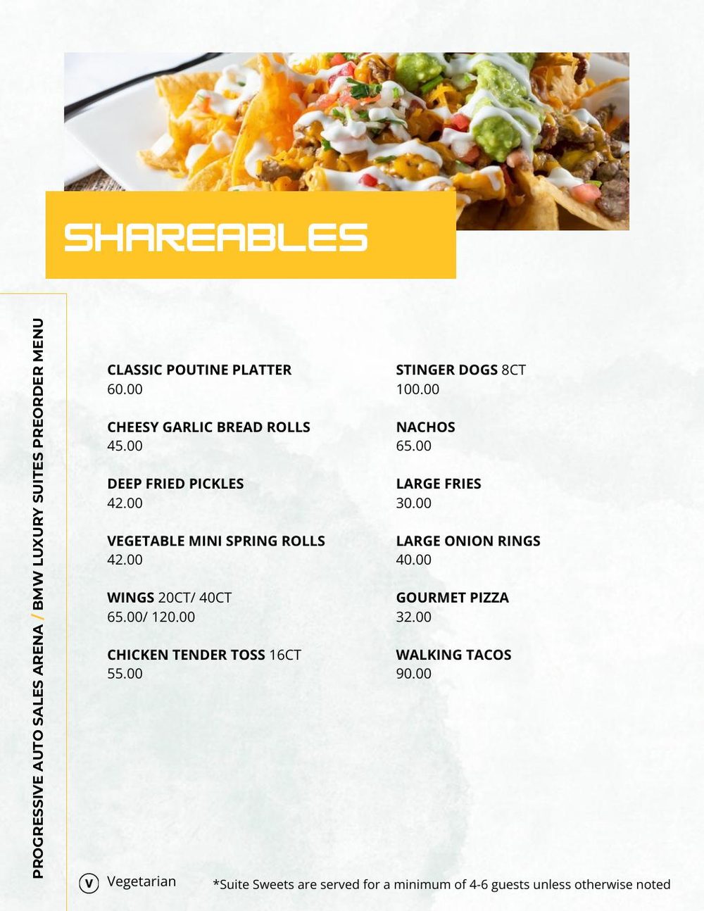 Shareables page of the game day menu