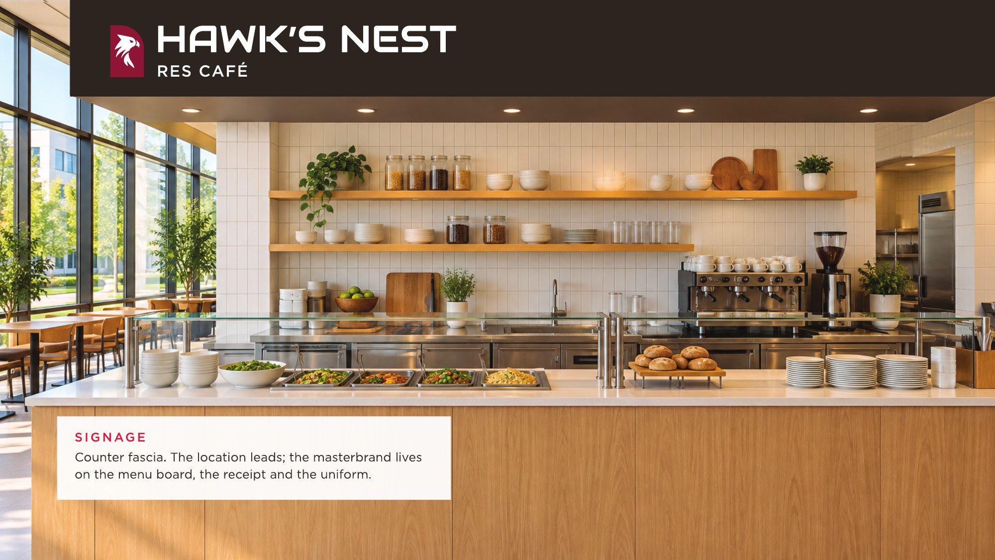 Concept render: Hawk’s Nest counter fascia above a café servery