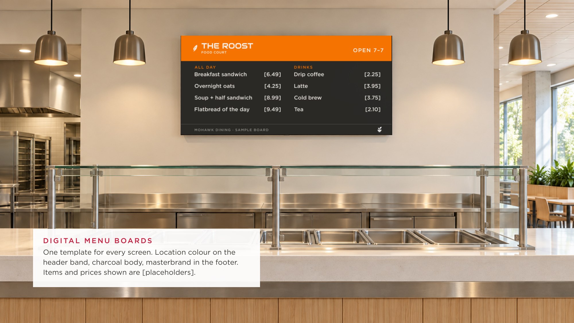 Concept render: The Roost digital menu board over a servery