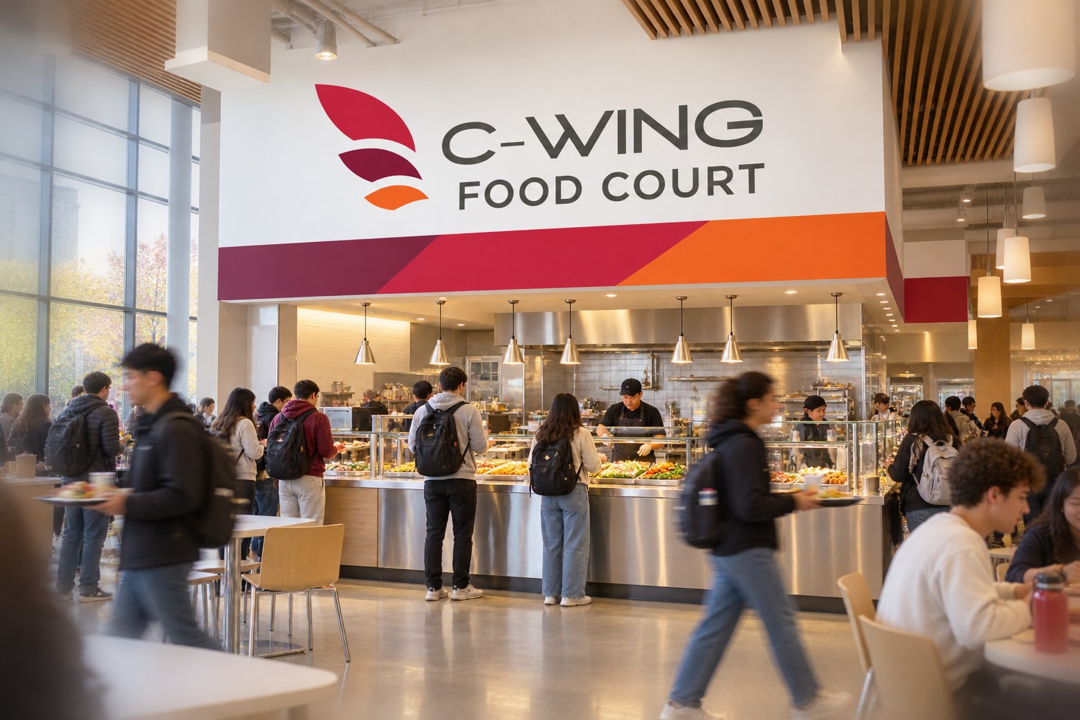 Concept render: C-Wing Food Court sign above a servery