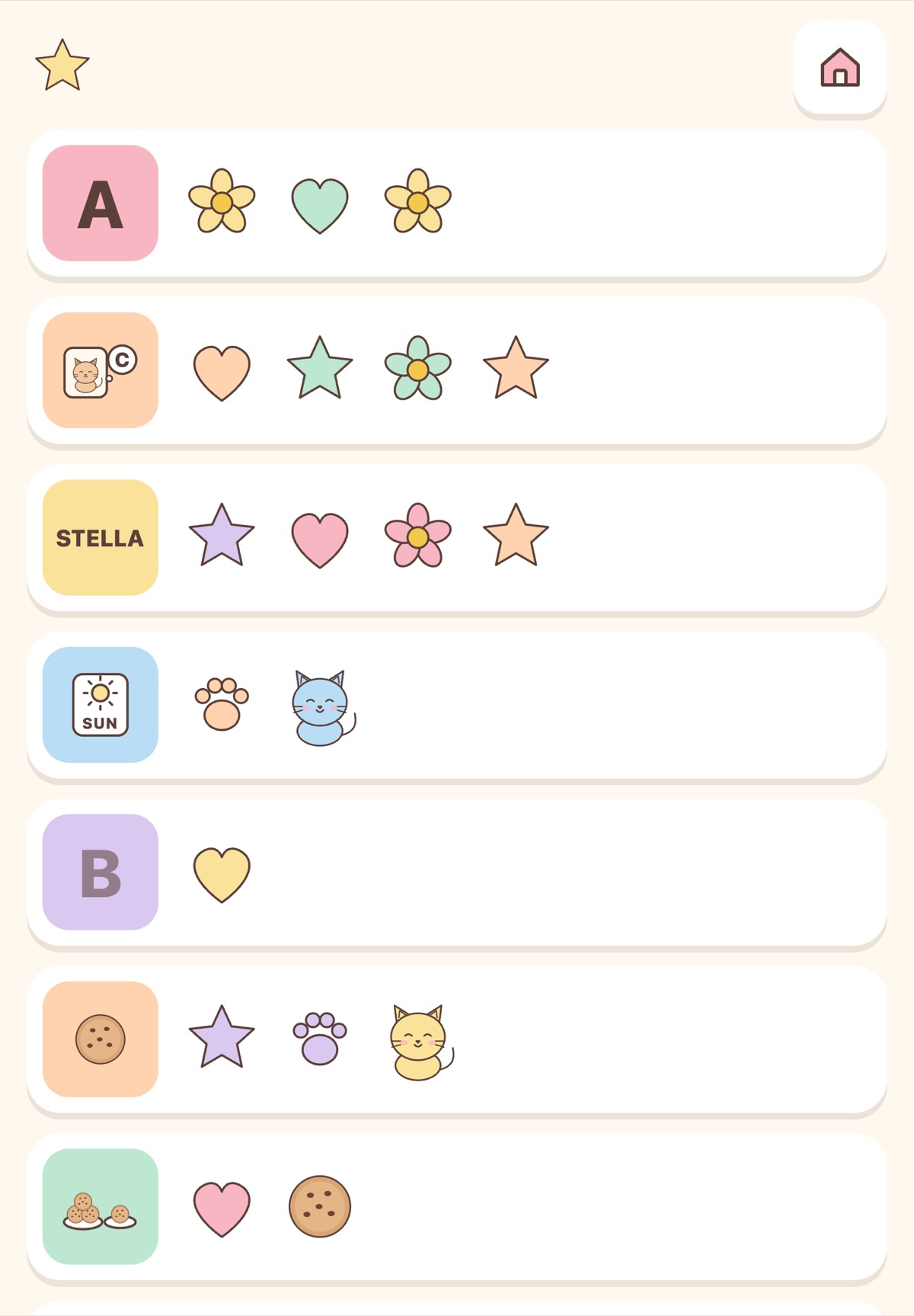 Her sticker book. A row per game.