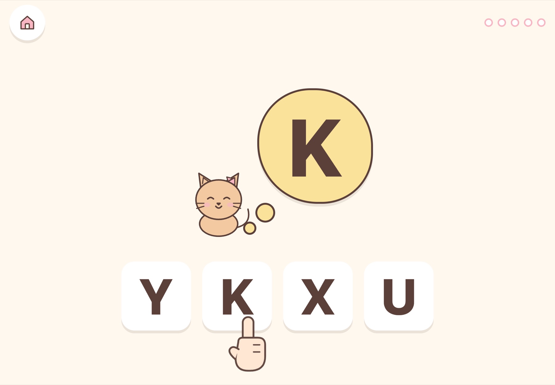 Find the letter. The hand shows her what to do.
