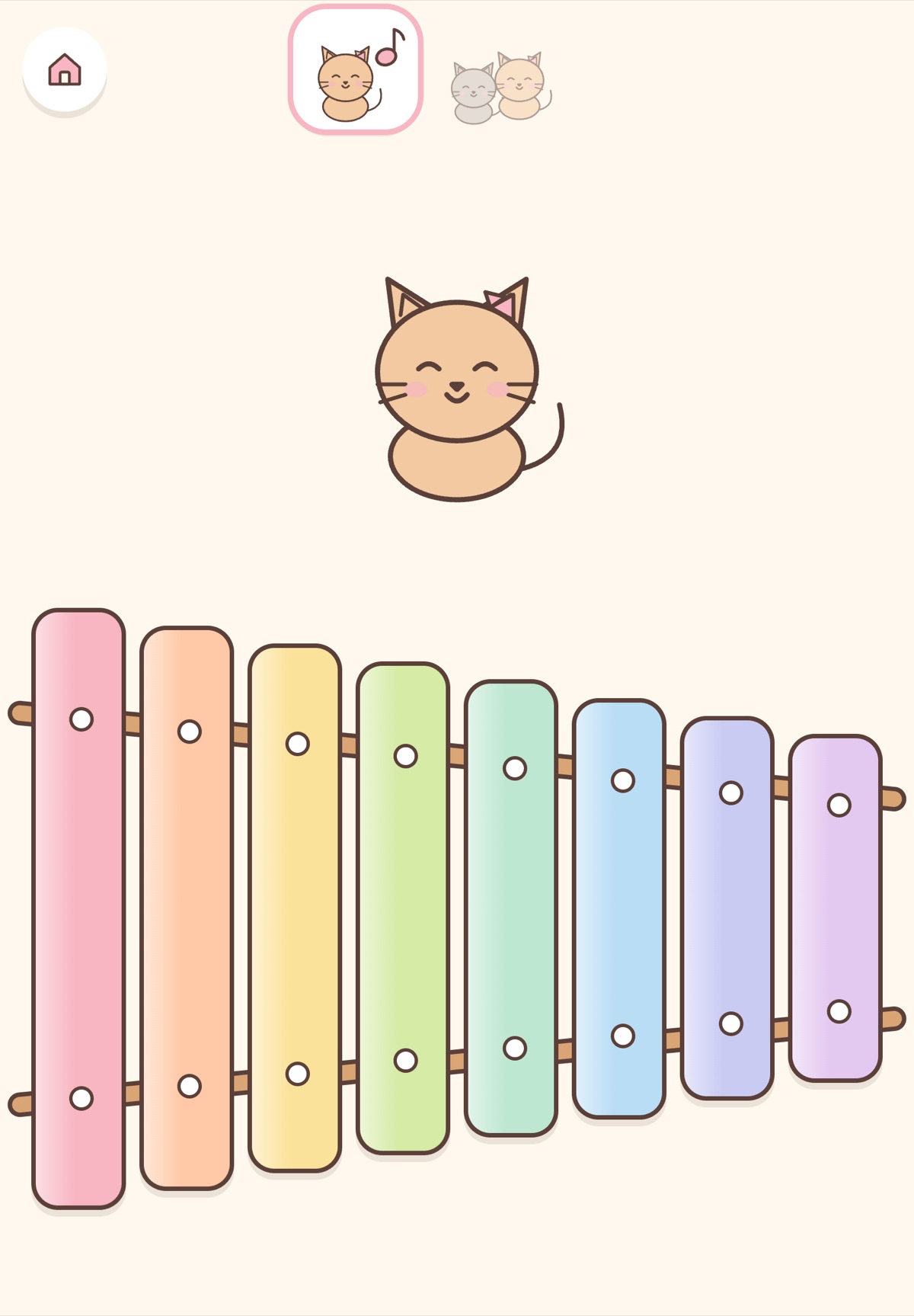 Xylophone: free play, or copy the grey cat's tune.